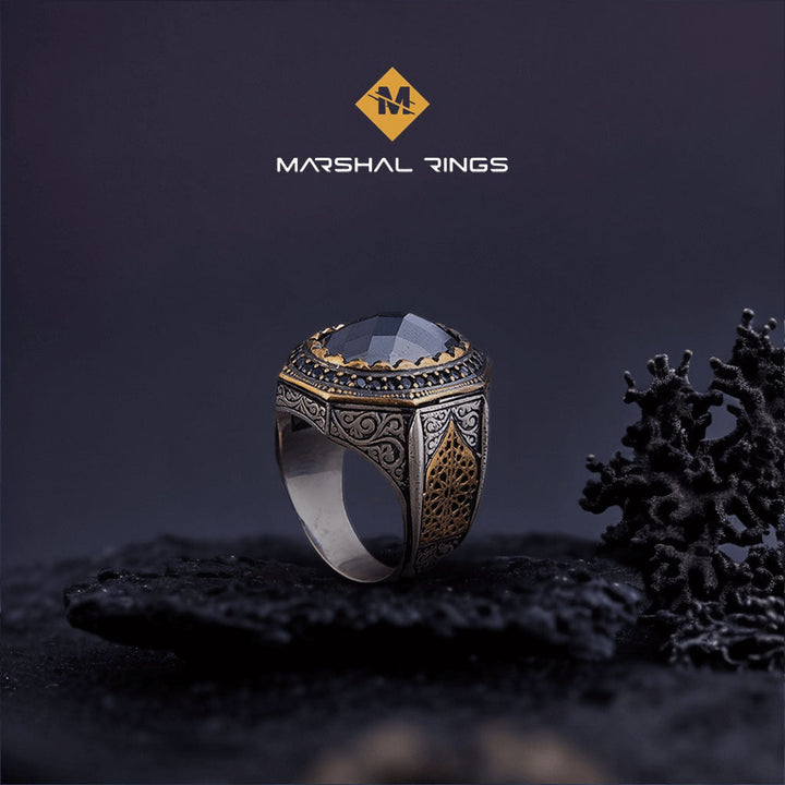 خاتم فضة رجالي عيار 925 بحجر زركون أزرق بتصميم أنيق - متجر المارشال للخواتم الرجالية 2