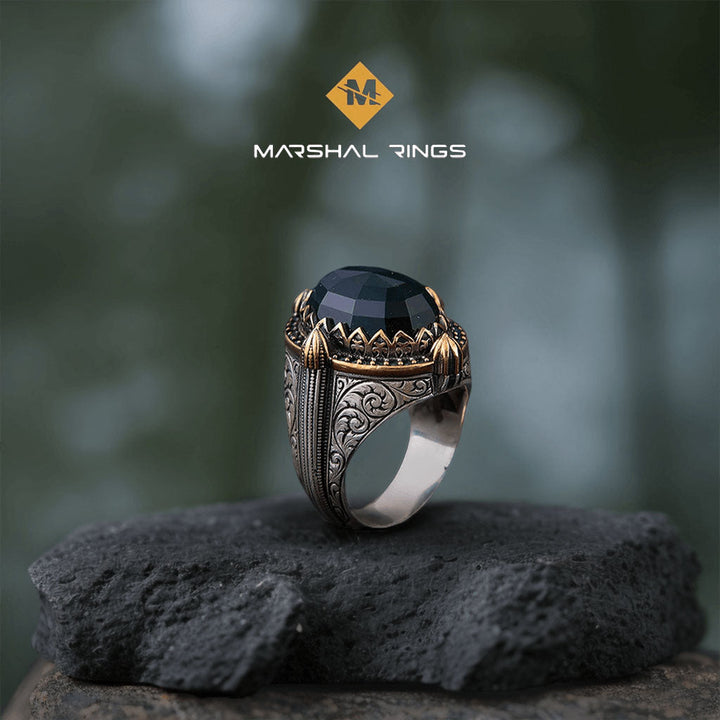 خاتم فضة رجالي عيار 925 بحجر زركون أخضر أنيق بتصميم مميز - متجر المارشال للخواتم الرجالية 2