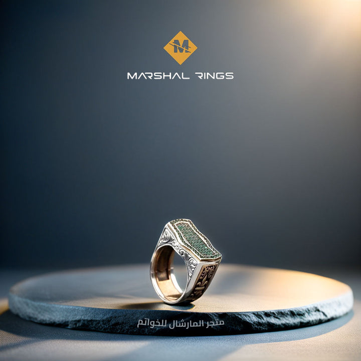 خاتم فضة رجالي 925 مرصع بأحجار مايكرو بتصميم خنجر جانبي - متجر المارشال للخواتم الرجالية 1