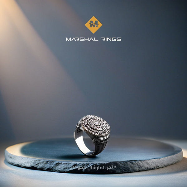 خاتم فضة رجالي 925 مرصع بأحجار مايكرو - متجر المارشال للخواتم الرجالية 1
