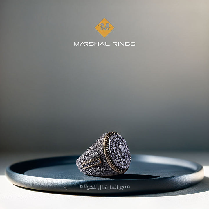 خاتم فضة رجالي 925 مرصع بأحجار مايكرو  - متجر المارشال للخواتم الرجالية 1