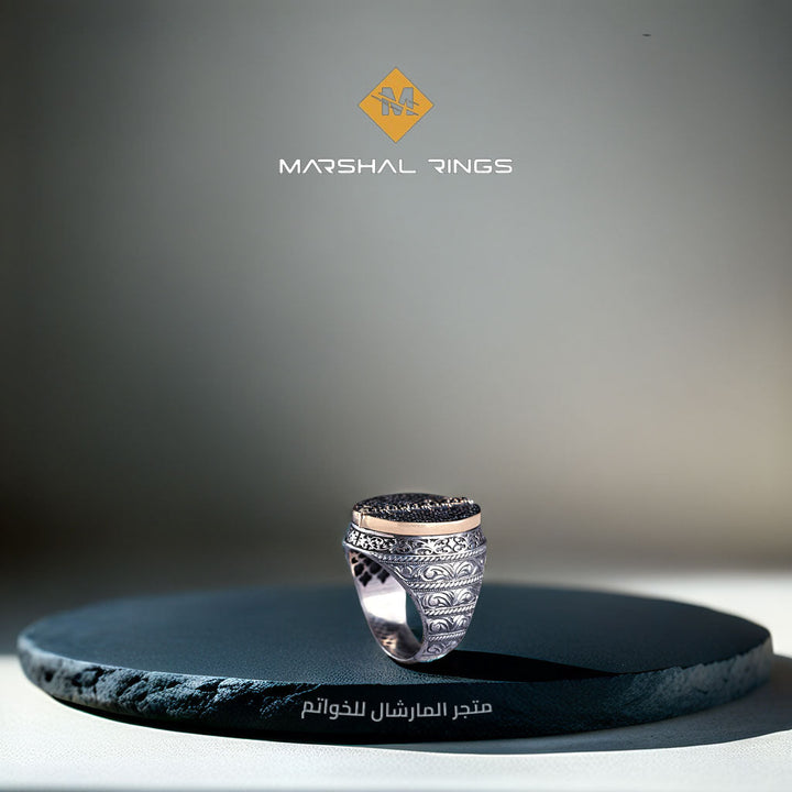 خاتم فضة رجالي 925 مرصع بأحجار مايكرو - متجر المارشال للخواتم الرجالية 1