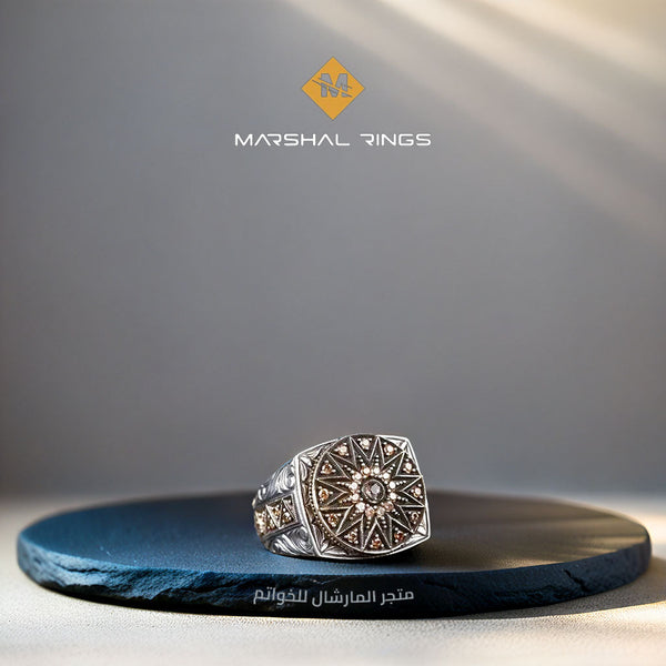 خاتم فضة رجالي 925 مرصع بحجر السيتيرين الميكرو  - متجر المارشال للخواتم الرجالية 1