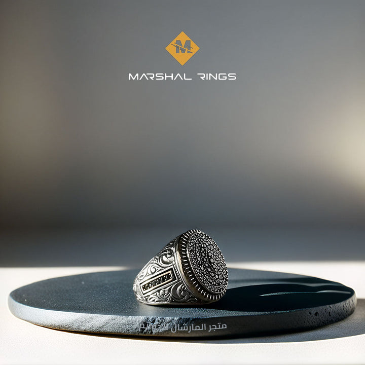 خاتم فضة رجالي 925 مرصع بأحجار مايكرو بتصميم خاص - متجر المارشال للخواتم الرجالية 1