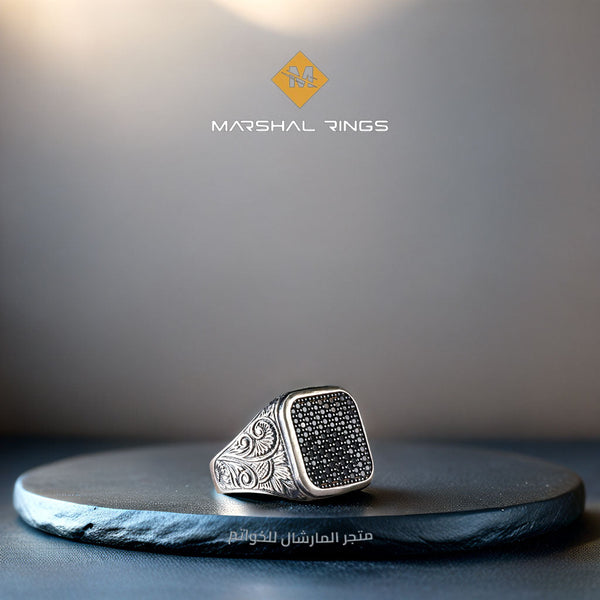 خاتم فضة رجالي 925 مرصع بأحجار مايكرو  - متجر المارشال للخواتم الرجالية 1