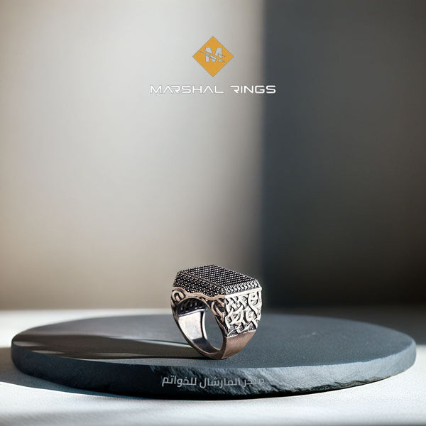 خاتم فضة رجالي 925 مربع مرصع بأحجار مايكرو  - متجر المارشال للخواتم الرجالية 1