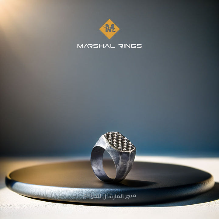 خاتم فضة رجالي 925 مرصع بأحجار مايكرو أخضر  - متجر المارشال للخواتم الرجالية 1