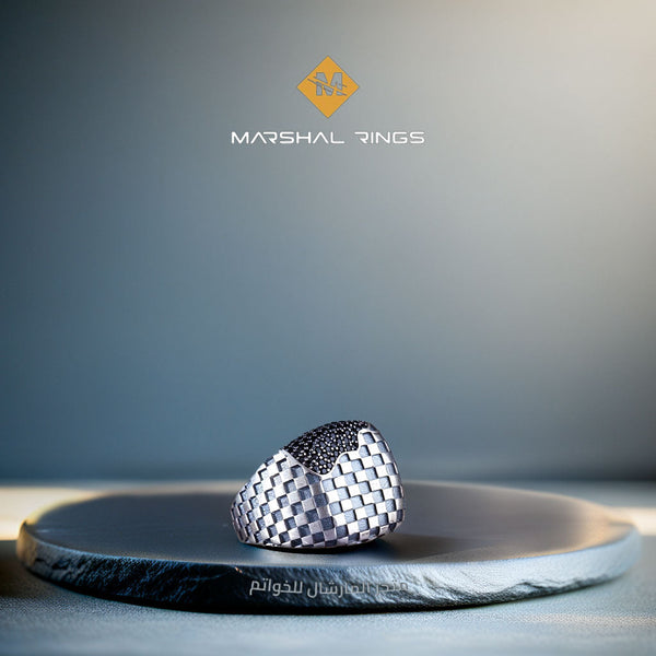 خاتم فضة رجالي 925 مرصع بأحجار مايكرو  - متجر المارشال للخواتم الرجالية 1