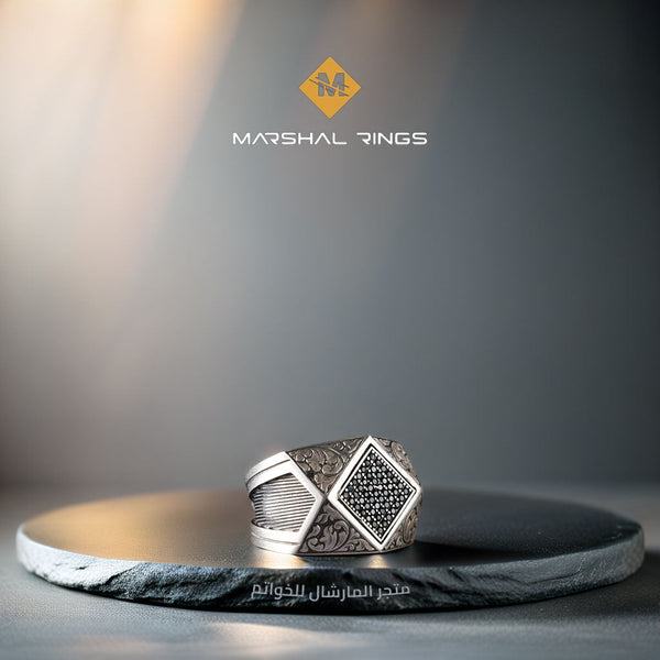 خاتم فضة رجالي 925 مرصع بأحجار مايكرو  - متجر المارشال للخواتم الرجالية 1
