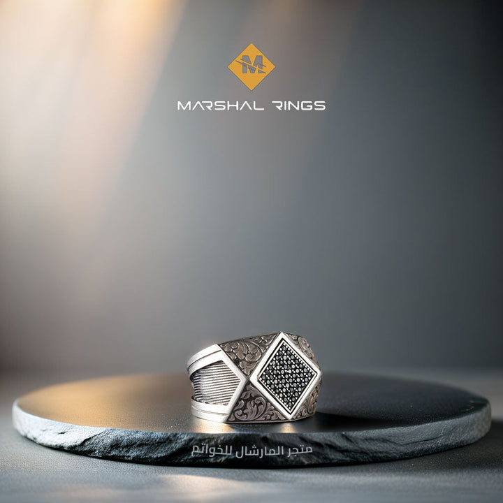 خاتم فضة رجالي 925 مرصع بأحجار مايكرو  - متجر المارشال للخواتم الرجالية 1