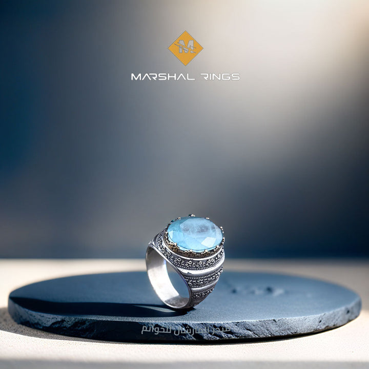 خاتم فضة رجالي 925 مرصع بحجر الباريبا الأزرق الفاخر - متجر المارشال للخواتم الرجالية 2