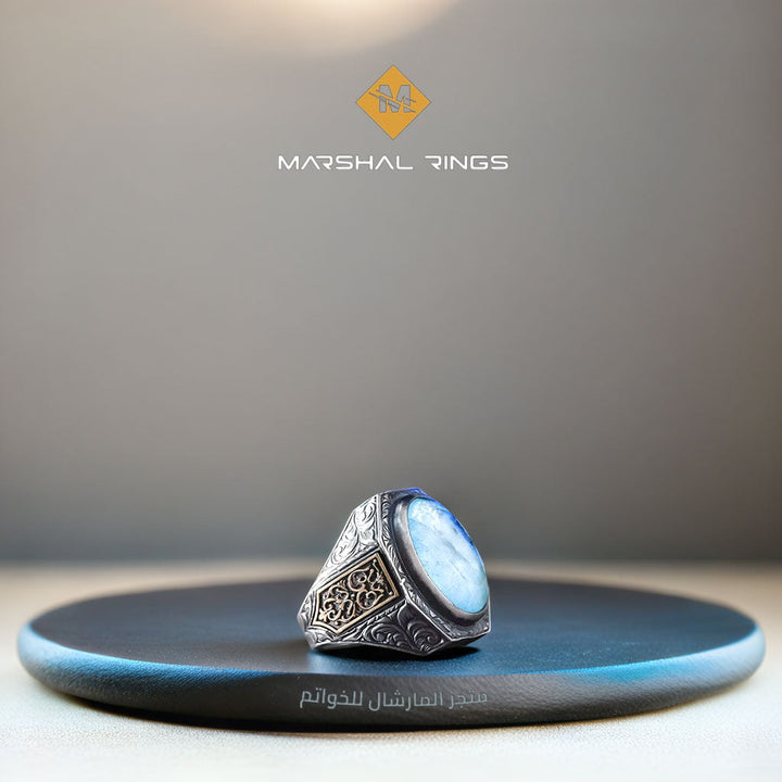 خاتم فضة رجالي 925 مرصع بحجر الباريبا بتصميم كلاسيكي - متجر المارشال للخواتم الرجالية 1
