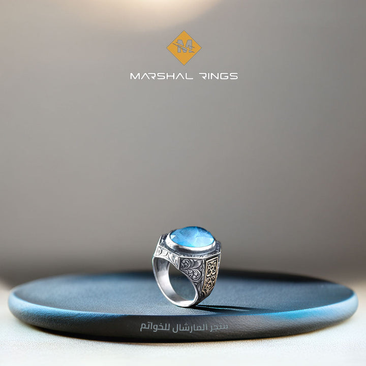 خاتم فضة رجالي 925 مرصع بحجر الباريبا بتصميم كلاسيكي - متجر المارشال للخواتم الرجالية 2