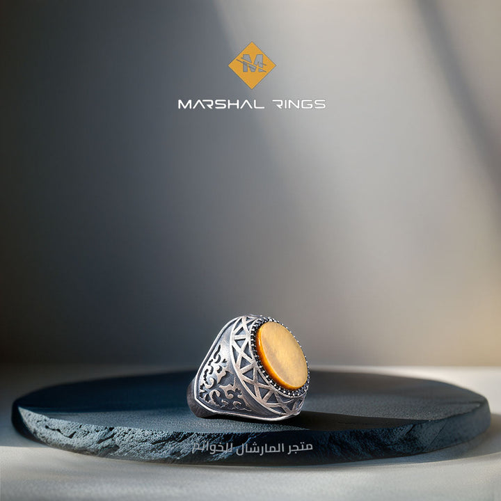 خاتم فضة رجالي 925 مرصع بحجر عين النمر الطبيعي - متجر المارشال للخواتم الرجالية 1