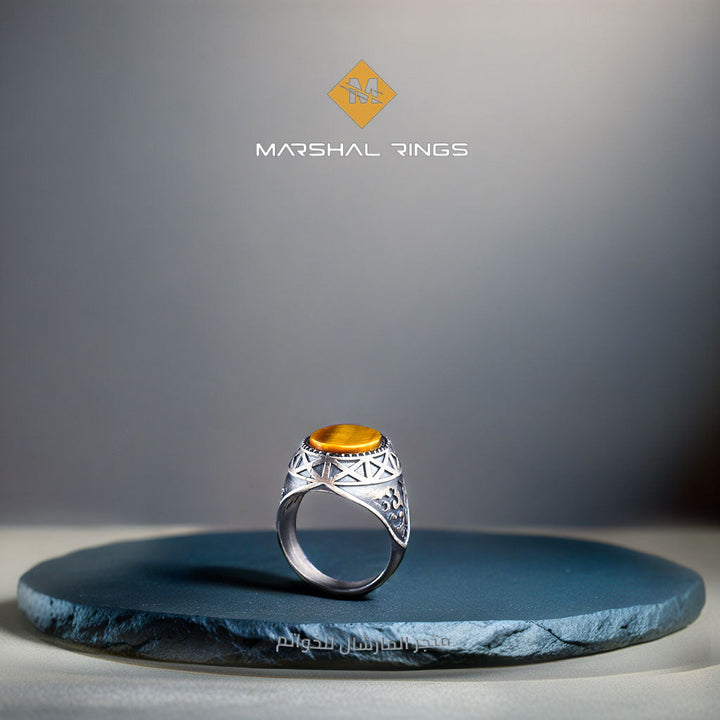 خاتم فضة رجالي 925 مرصع بحجر عين النمر الطبيعي - متجر المارشال للخواتم الرجالية 2