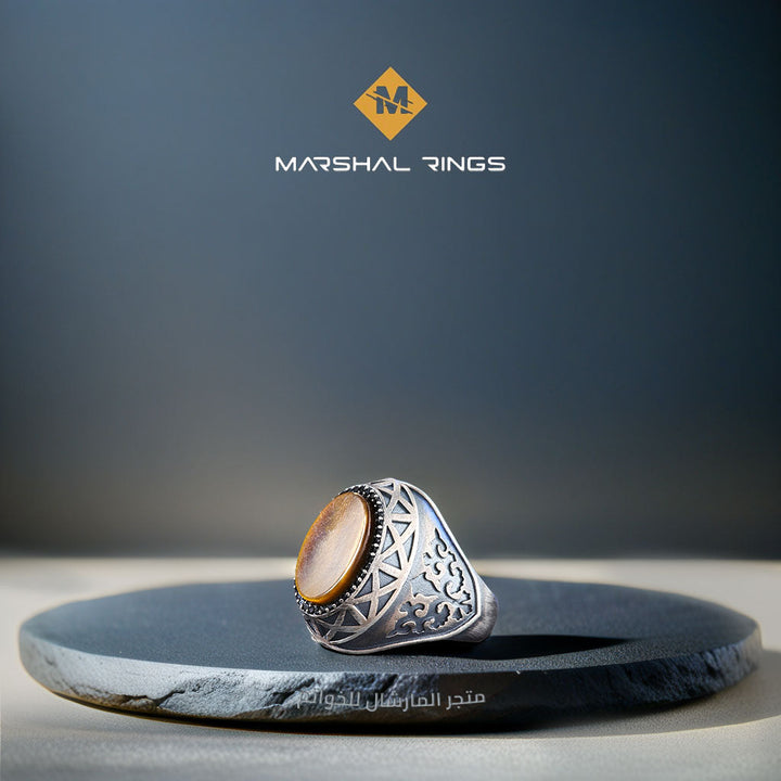خاتم فضة رجالي 925 مرصع بحجر عين النمر الطبيعي - متجر المارشال للخواتم الرجالية 3