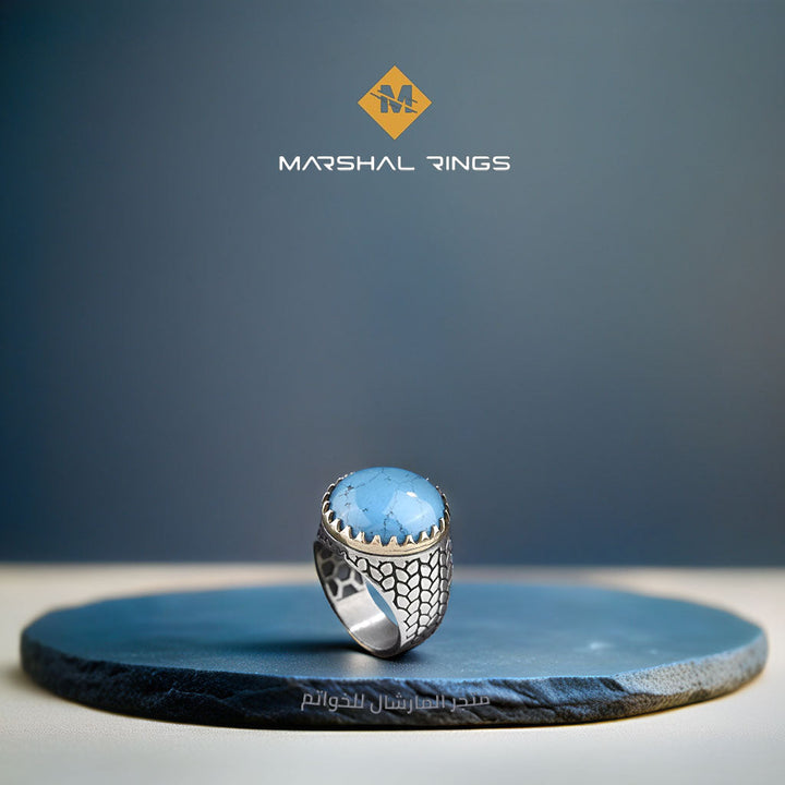 خاتم فضة رجالي 925 مرصع بحجر الفيروز مزين بتصميم عصري - متجر المارشال للخواتم الرجالية 2