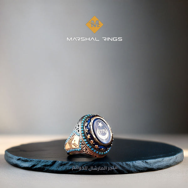خاتم فضة رجالي 925 بتصميم عسكري قوي ومميز - متجر المارشال للخواتم الرجالية 1
