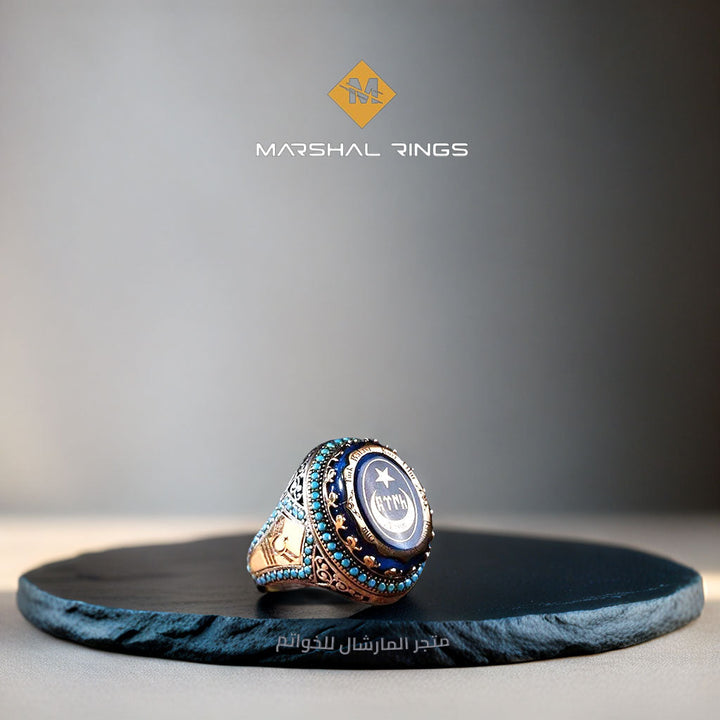 خاتم فضة رجالي 925 بتصميم عسكري قوي ومميز - متجر المارشال للخواتم الرجالية 1