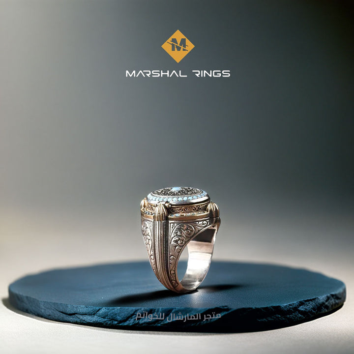 خاتم فضة رجالي 925 مرصع بحجر الفيروز ضمن تصميم قبة المسجد - متجر المارشال للخواتم الرجالية 2