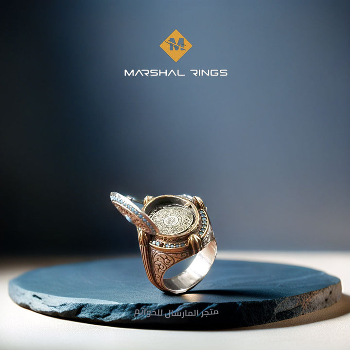 خاتم فضة رجالي 925 مرصع بحجر الفيروز ضمن تصميم قبة المسجد - متجر المارشال للخواتم الرجالية 3