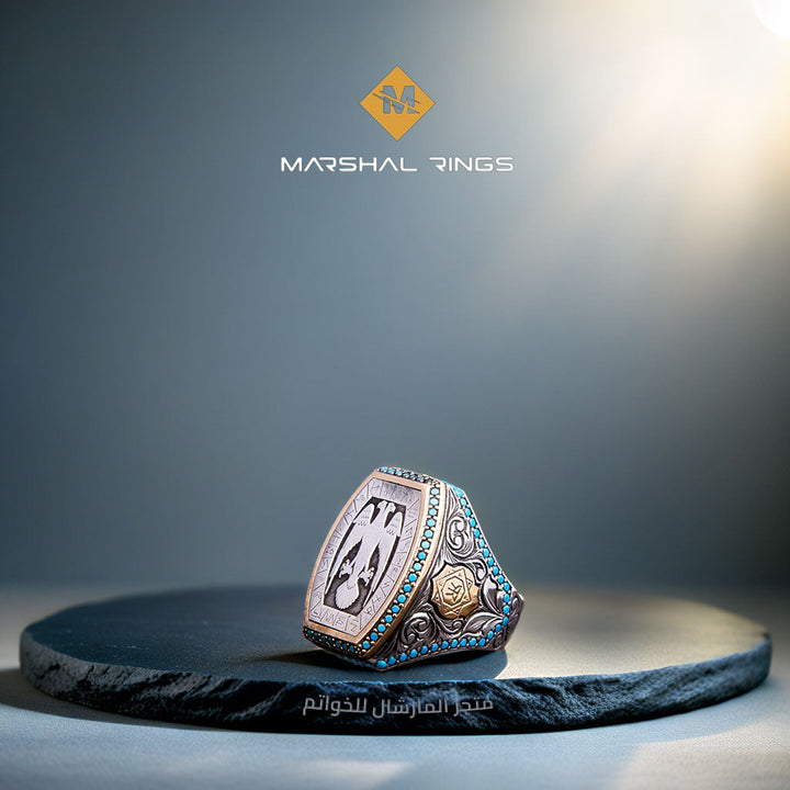 خاتم فضة رجالي 925 مزين بنقش سلجوقي أنيق - متجر المارشال للخواتم الرجالية 1