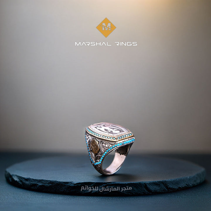 خاتم فضة رجالي 925 مزين بنقش سلجوقي أنيق - متجر المارشال للخواتم الرجالية 2