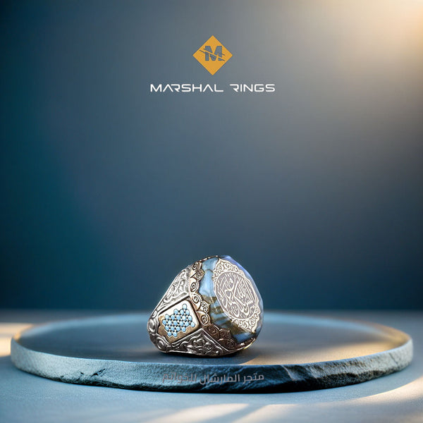 خاتم فضة رجالي 925 مرصع بحجر الفيروز بتصميم كلاسيكي - متجر المارشال للخواتم الرجالية 1