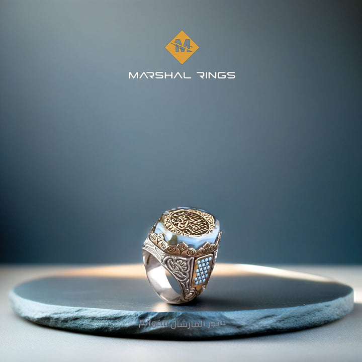 خاتم فضة رجالي 925 مرصع بحجر الفيروز بتصميم كلاسيكي - متجر المارشال للخواتم الرجالية 2