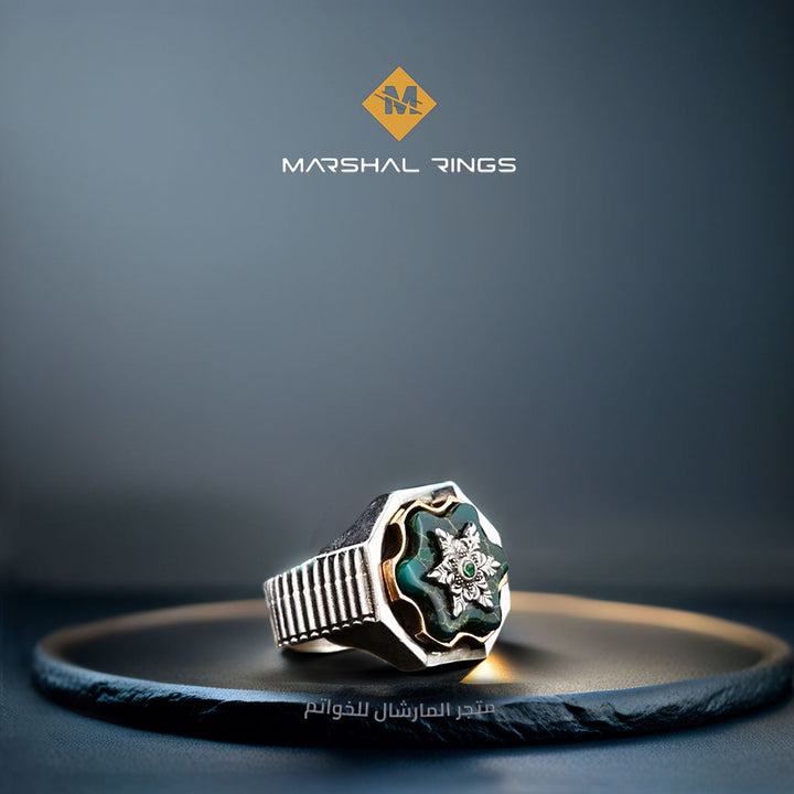 خاتم فضة رجالي 925 مرصع بحجر الفيروز الأريزوني بتصميم روليت أنيق - متجر المارشال للخواتم الرجالية 2
