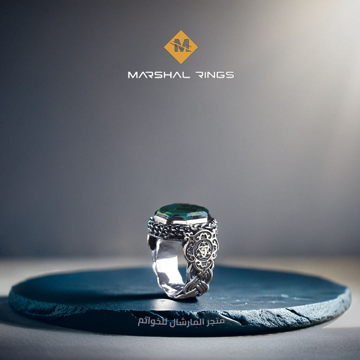 خاتم فضة رجالي 925 مرصع بحجر الفيروز الأريزوني بلمسة جمالية فريدة - متجر المارشال للخواتم الرجالية 2