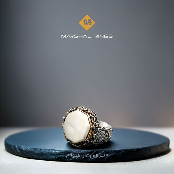 خاتم فضة رجالي 925 مرصع بحجر الصدف الأبيض الفخم - متجر المارشال للخواتم الرجالية 1