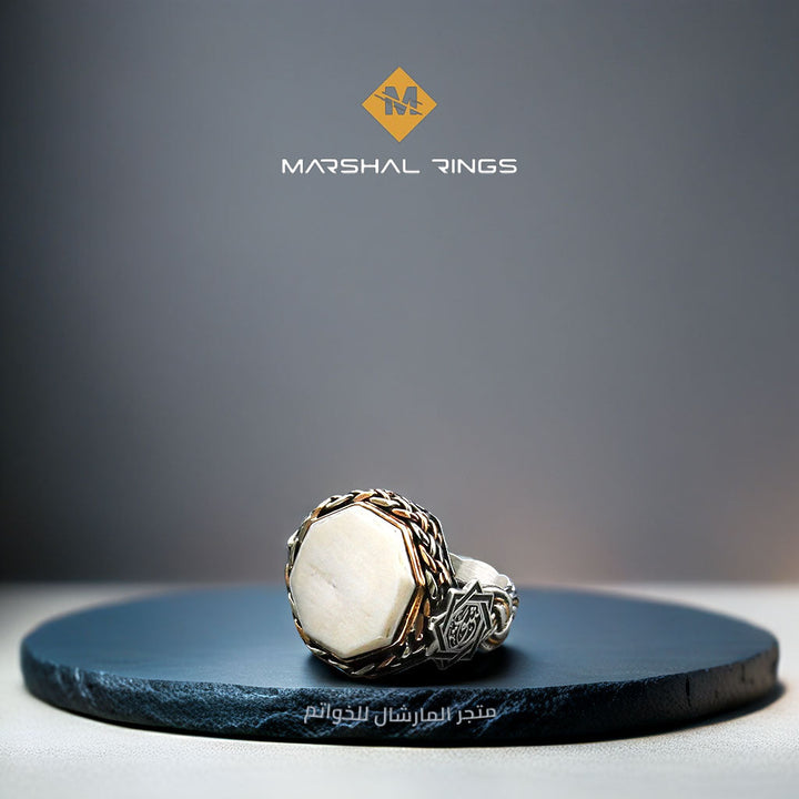 خاتم فضة رجالي 925 مرصع بحجر الصدف الأبيض الفخم - متجر المارشال للخواتم الرجالية 1