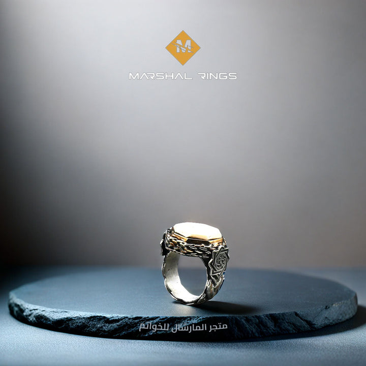خاتم فضة رجالي 925 مرصع بحجر الصدف الأبيض الفخم - متجر المارشال للخواتم الرجالية 2