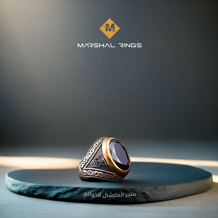 خاتم فضة رجالي 925 مرصع بحجر الزركون الأسود بتصميم عصري - متجر المارشال للخواتم الرجالية 1