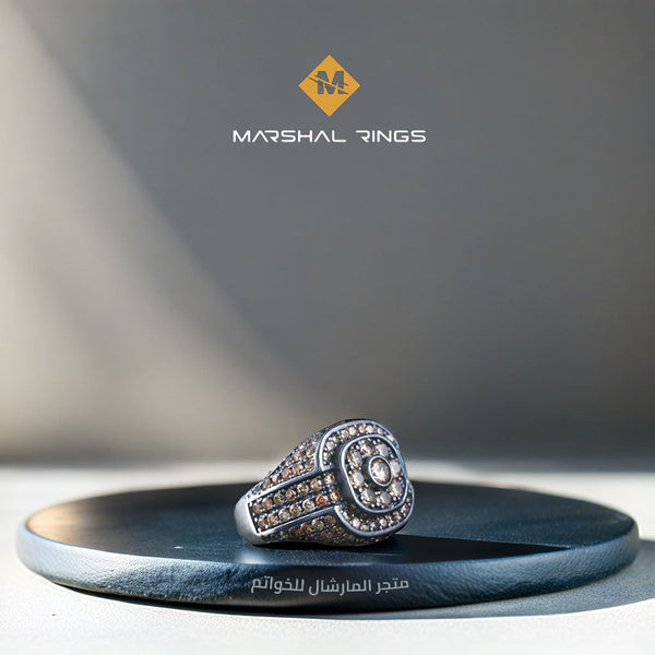 خاتم فضة رجالي 925 مرصع بحجر الزركون بتصميم عصري  - متجر المارشال للخواتم الرجالية 1