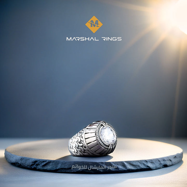 خاتم فضة رجالي 925 مرصع بحجر الزركون الأبيض بتصميم فاخر خاص - متجر المارشال للخواتم الرجالية 2