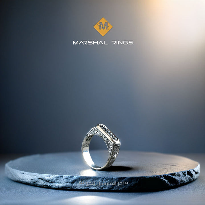 خاتم فضة رجالي 925 مرصع بحجر الزركون الأسود بتصميم أنيق - متجر المارشال للخواتم الرجالية 2