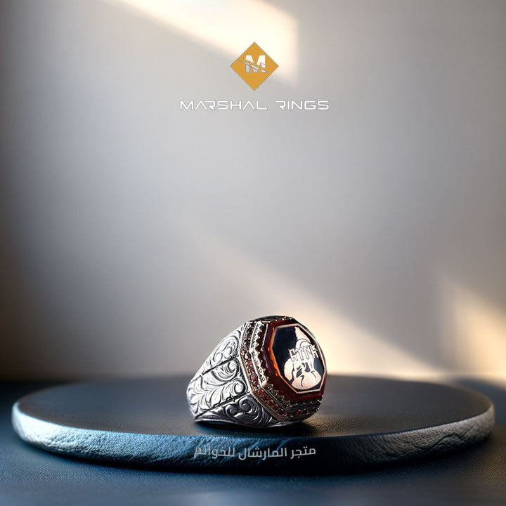 خاتم فضة رجالي 925 مزين بتصميم الذئب التركي التقليدي - متجر المارشال للخواتم الرجالية 1