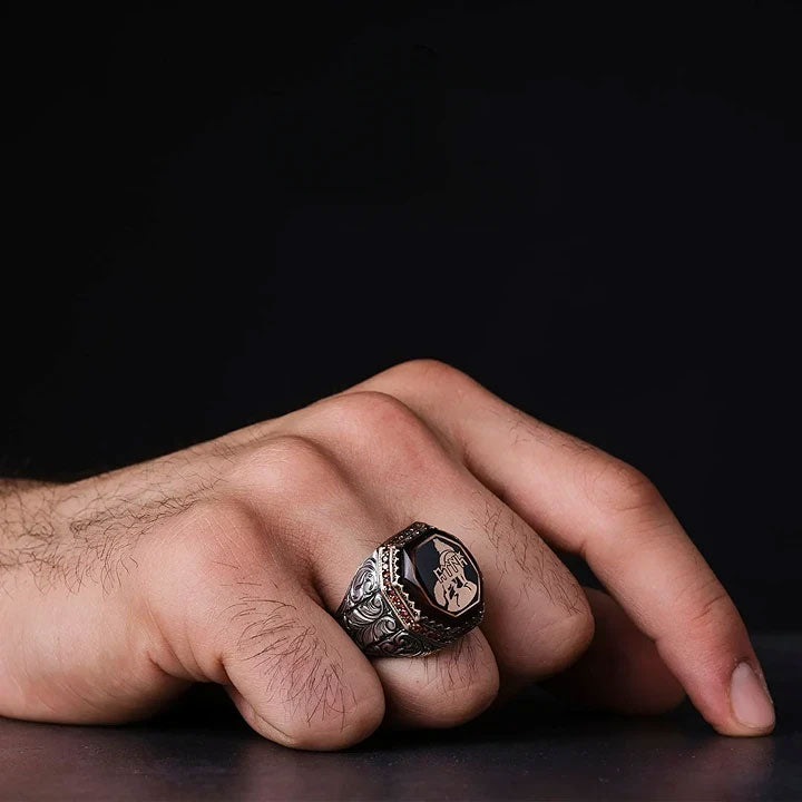 خاتم فضة رجالي 925 مزين بتصميم الذئب التركي التقليدي - متجر المارشال للخواتم الرجالية 3