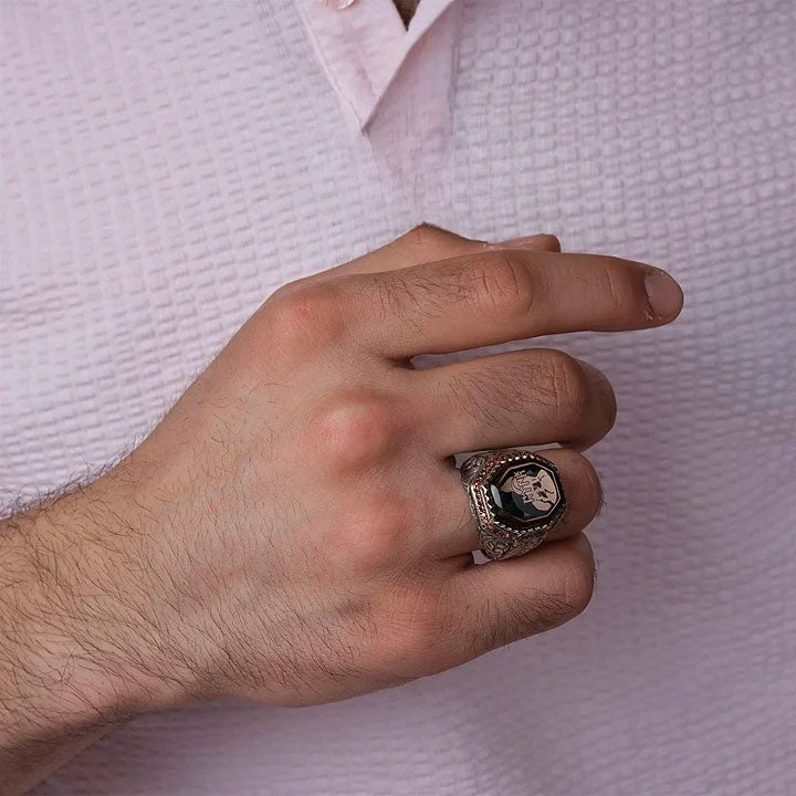 خاتم فضة رجالي 925 مزين بتصميم الذئب التركي التقليدي - متجر المارشال للخواتم الرجالية 4