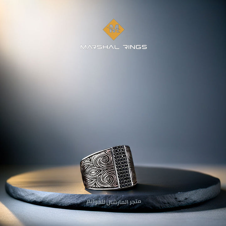 خاتم فضة رجالي 925 مرصع بحجر الزركون بتصميم عصري فاخر - متجر المارشال للخواتم الرجالية 2