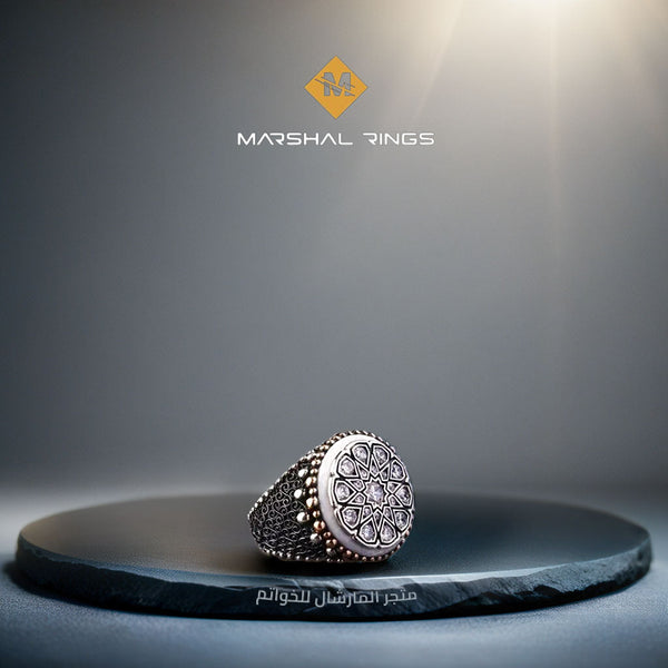 خاتم فضة رجالي 925 مرصع بأحجار الزركون الأبيض بتصميم أنيق - متجر المارشال للخواتم الرجالية 1