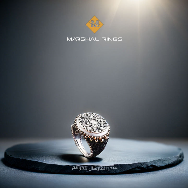 خاتم فضة رجالي 925 مرصع بأحجار الزركون الأبيض بتصميم أنيق - متجر المارشال للخواتم الرجالية 2