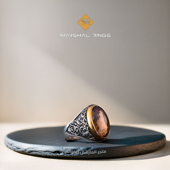 خاتم فضة رجالي 925 مرصع بحجر الزولتانيت بتصميم كلاسيكي فاخر - متجر المارشال للخواتم الرجالية 1