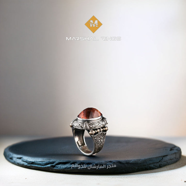 خاتم فضة رجالي 925 مرصع بحجر الزولتانيت يتميز بنقوش دقيقة - متجر المارشال للخواتم الرجالية 2