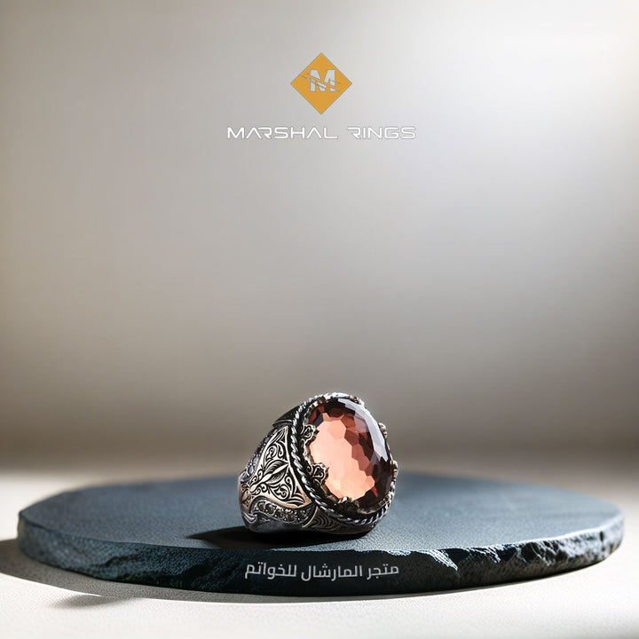 خاتم فضة رجالي 925 مرصع بحجر الزولتانيت ضمن تصميم عصري فاخر - متجر المارشال للخواتم الرجالية 1