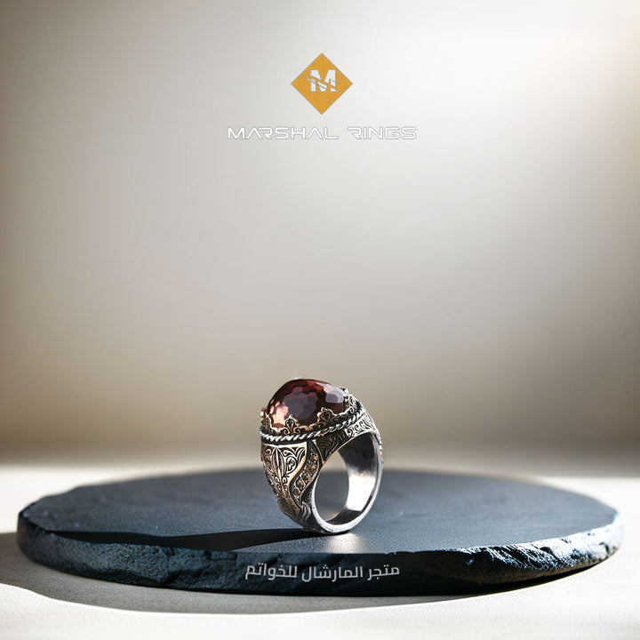 خاتم فضة رجالي 925 مرصع بحجر الزولتانيت ضمن تصميم عصري فاخر - متجر المارشال للخواتم الرجالية 2